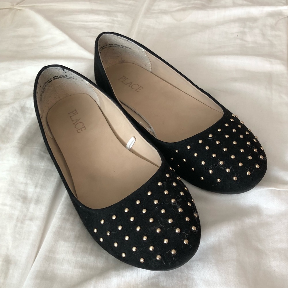 Little Girls Black Stud Flats